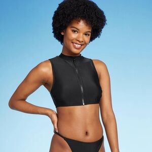 Wild Fable Zippered Mock Neck Swim Top